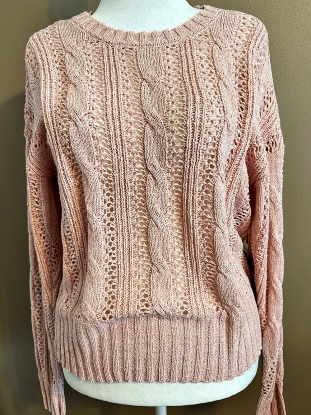Cyrus Cable Open Knit Sweater in Rose Size Large NWT